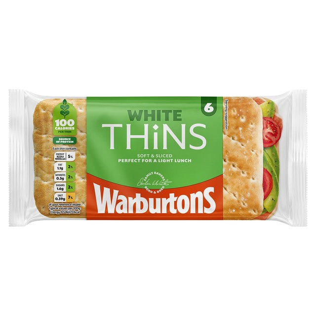 Warburtons White Sandwich Thins 6 pack (British brand)
