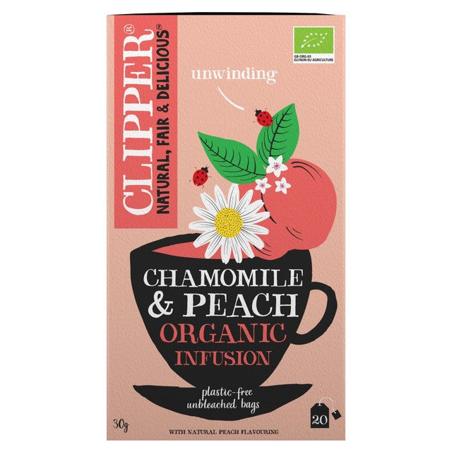 Clipper Chamomile & Peach organic infusion tea bags 20 per pack - British product