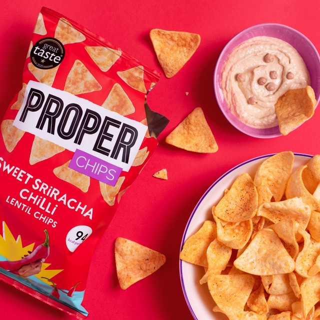 Properchips sweet sriracha lentil chips 85g, imported from the UK