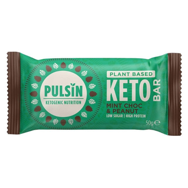 Pulsin Choc Mint Peanut Vegan Keto Bar 50g, imported from the UK