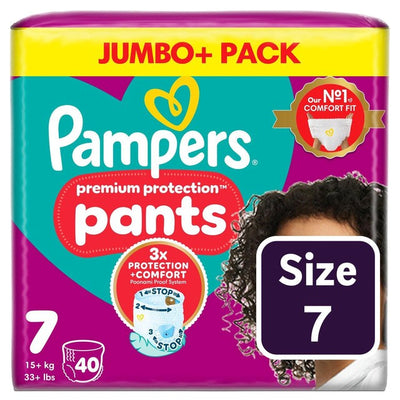 Pampers Premium Protection Engangs Bleiebukser for Babyer Størrelse 7 Jumbo Pakke
