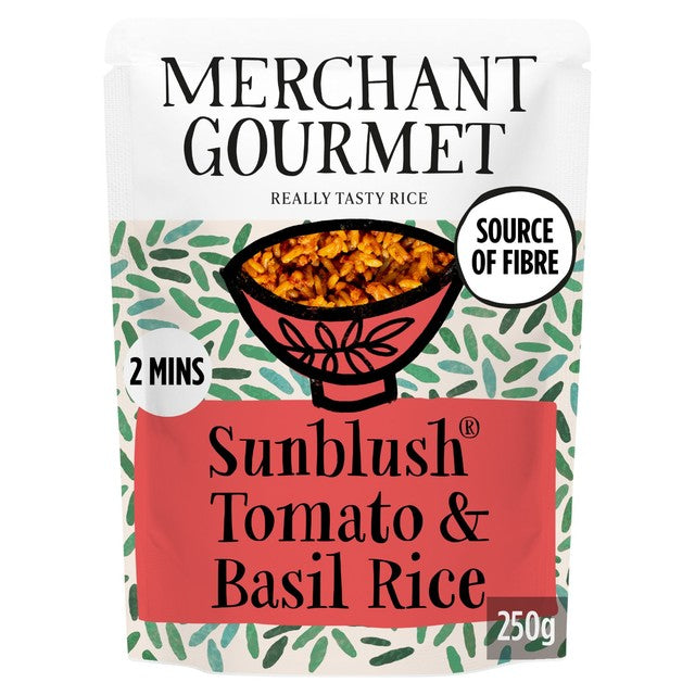 Merchant Gourmet SunBlush Tomato and Basil microwave rice 250g, imported from the UK