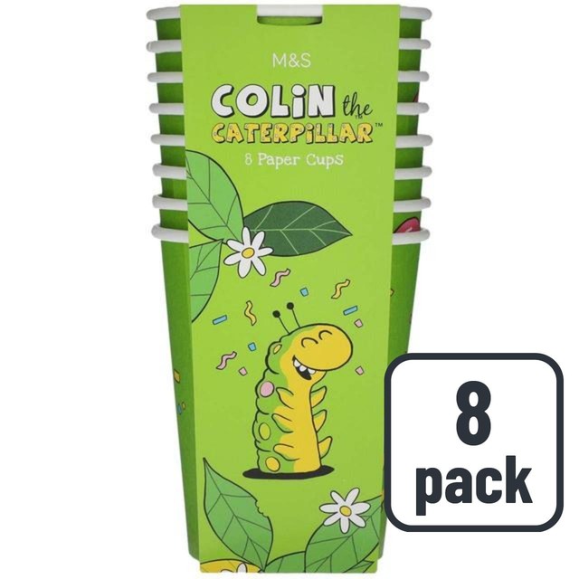 M&S Colin the Caterpillar paper party cups 250ml, imported from the UK