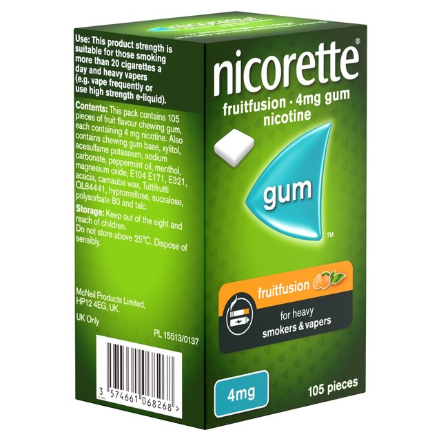 Nicorette fruit fusion nicotine chewing gum 4mg 105 pieces, imported from the UK