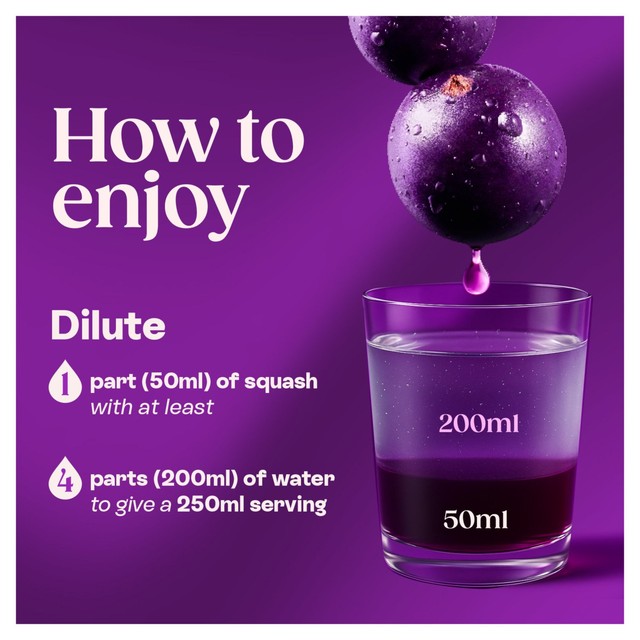 Ribena blackcurrant squash no added sugar, imported from the UK