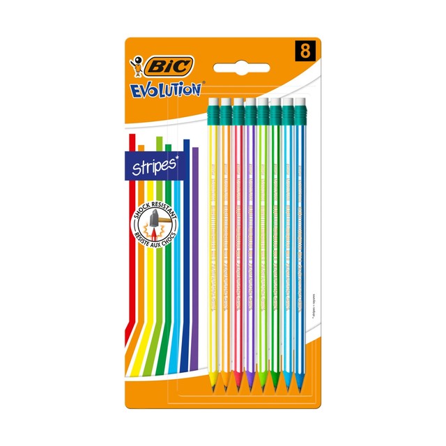 BIC Evolution Stripes Pencils with Eraser Pack of 8 - British product