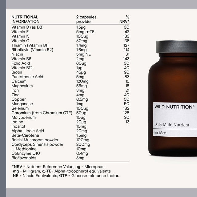 Wild Nutrition men's multivitamin supplement 60 capsules (British brand)