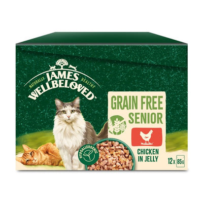 M&S James Wellbeloved Grain Free Senior Wet Cat Food Chicken in Jelly Pouches- Buy online at McGrocer