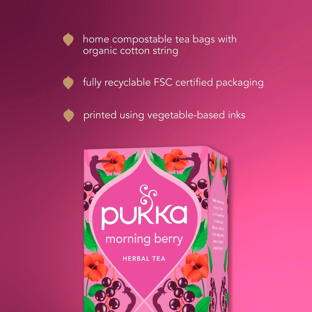 Pukka Herbs Organic Morning Berry tea bags 20-pack, imported from the UK