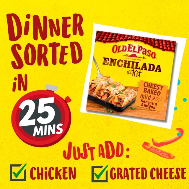 Old El Paso Cheesy Baked Enchilada Kit 663g, imported from the UK