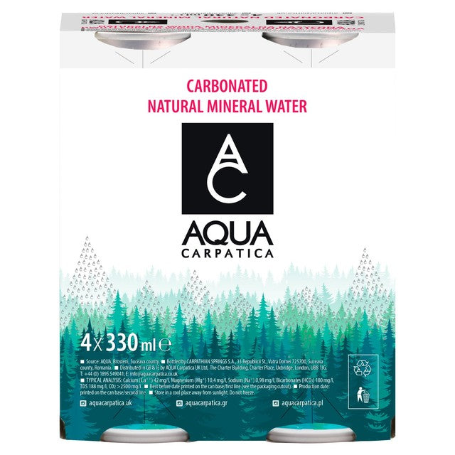 Aqua Carpatica sparkling mineral water 4 x 330ml cans - British product