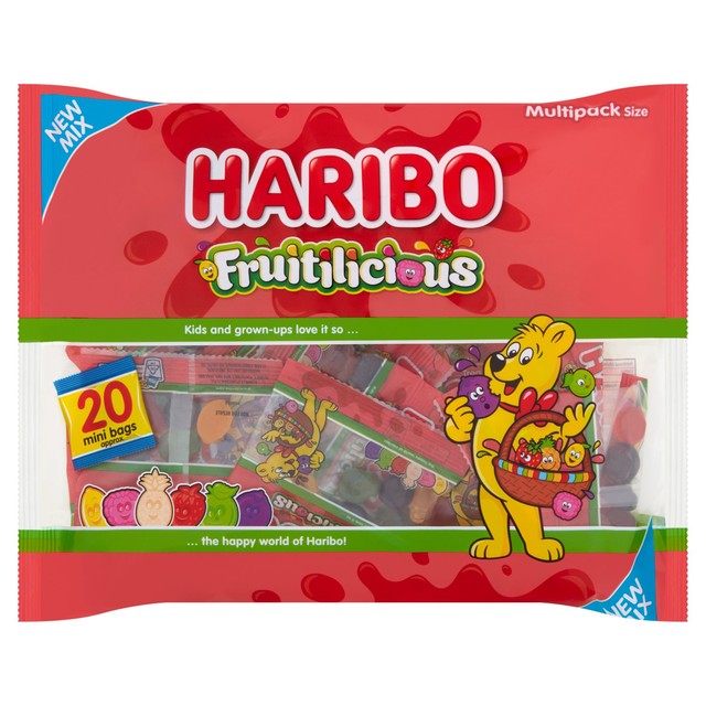 Haribo Fruitilicious fruit gums 20 mini bags 320g, UK version