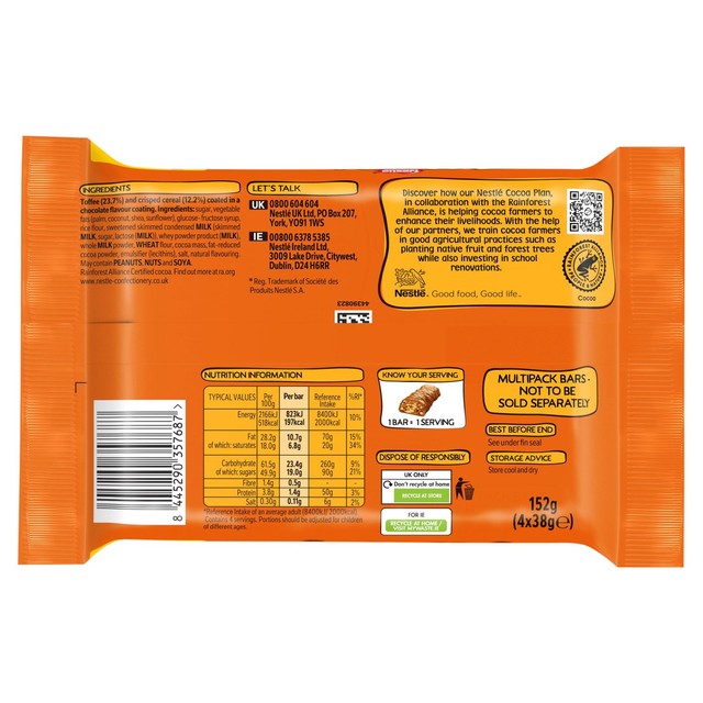 Toffee Crisp Biscuit Bars multipack caramel cereal 4 x 38g (British brand)