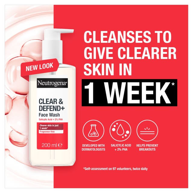 Neutrogena Clear and Defend+ Face Wash 200ml, imported from the UK