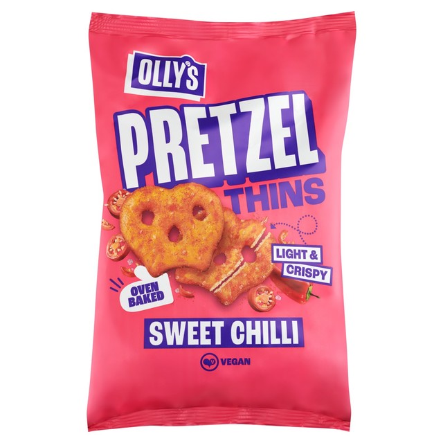 Olly's Pretzel Thins Sweet Chilli 140g, imported from the UK