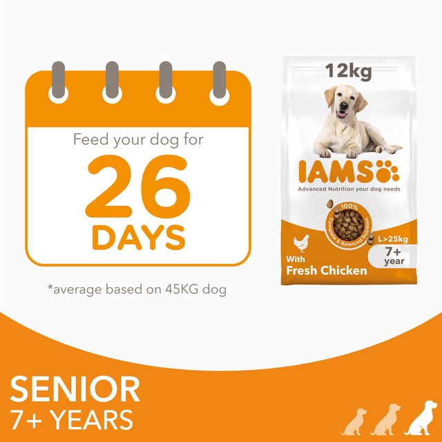 Iams senior large breed dog food with fresh chicken 12kg, UK version