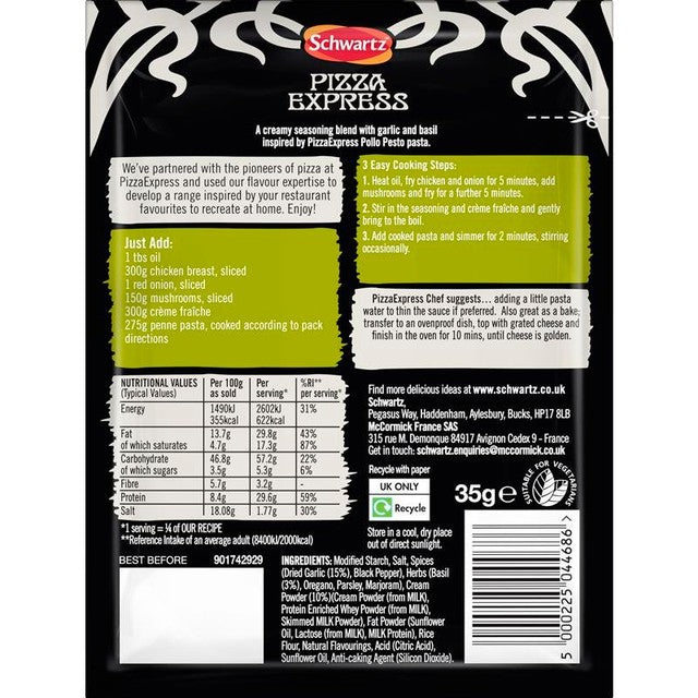 Schwartz garlic and basil creamy pasta bake recipe mix 35g (British brand)