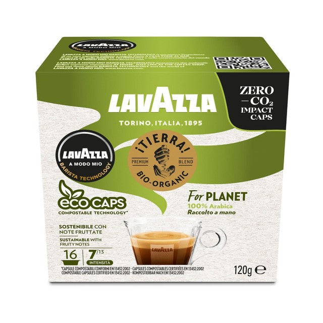 Lavazza Tierra Organic compostable coffee capsules 16 capsules, UK version