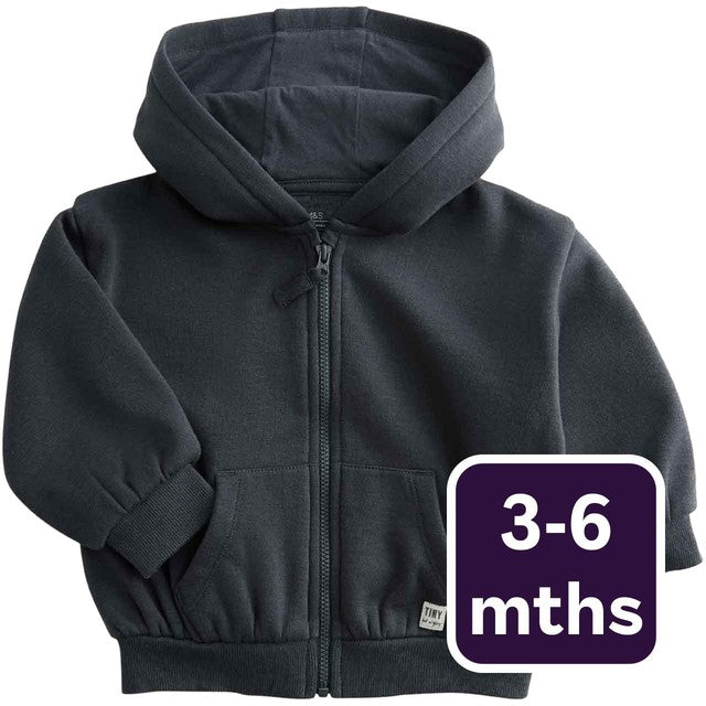 M&S Tommy zip-up hoodie charcoal 3-6 months, imported from the UK