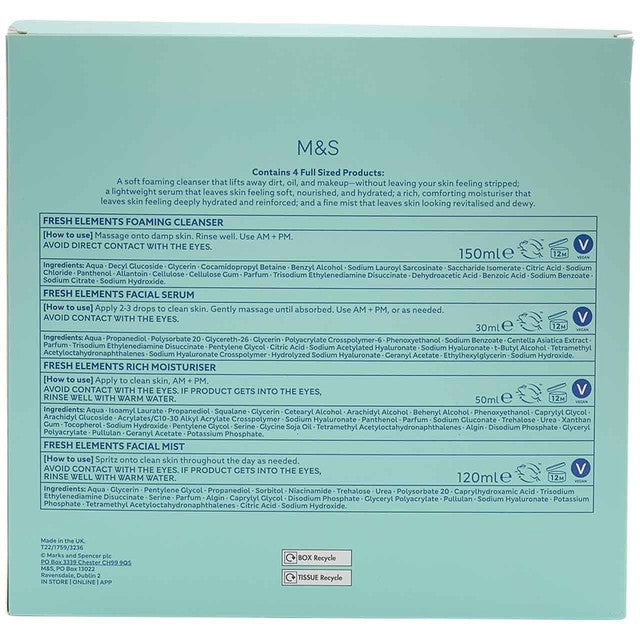 M&S Hydration Set four-step skincare set with cleanser, serum, moisturiser, and mist, UK version