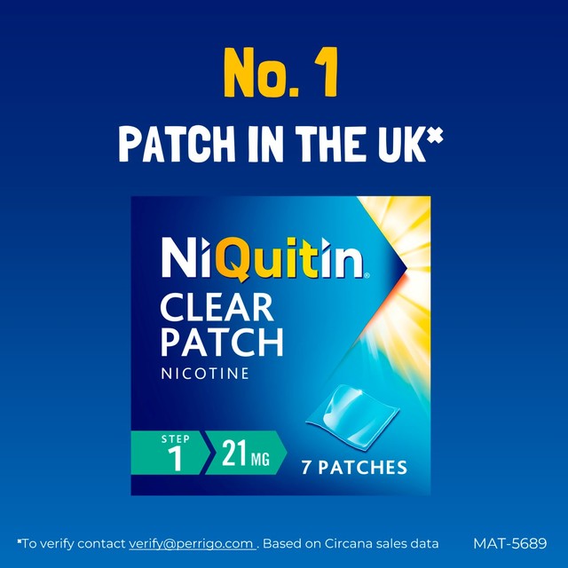 Patch Clair NiQuitin CQ 21 mg Étape 1, importé du Royaume-Uni