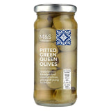 M&S pitted green queen olives in brine 225g, imported from the UK