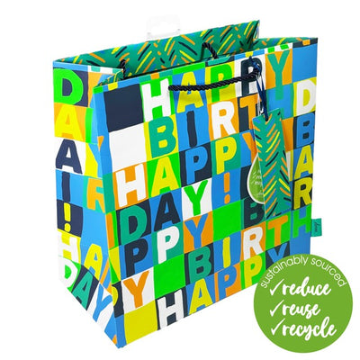 Deva Designs Neon Blue Birthday Medium Gift Bag