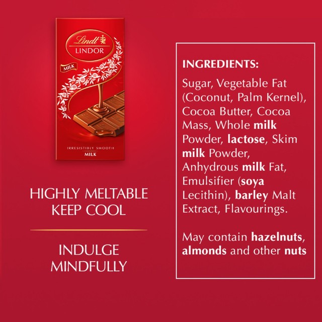 Lindt Lindor milk chocolate bar with smooth filling, UK version