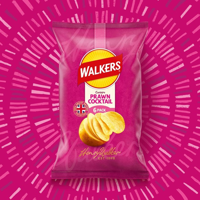 Walkers Prawn Cocktail Potato Crisps 6 Pack (British brand)