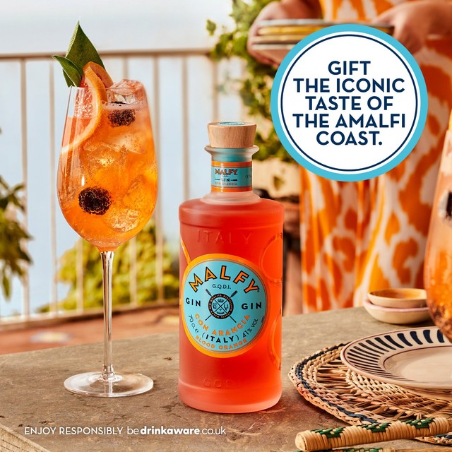 Malfy blood orange flavoured gin 70cl, imported from the UK