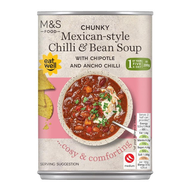 M&S Chunky Mexican-Style Chilli & Bean Soup 400g, imported from the UK