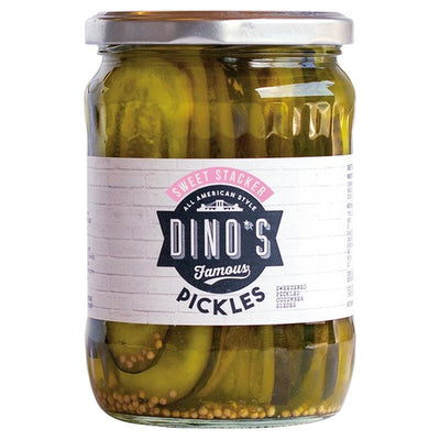 M&S Dino's Famous Sweet Stacker Pickles Pickled Cucumber Slices 530g- Buy online at McGrocer