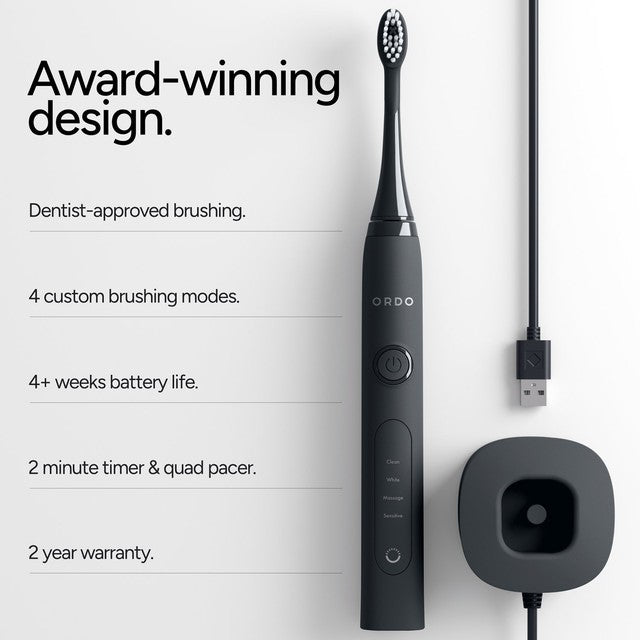 Ordo Sonic+ Electric Toothbrush and Charging Travel Case in Charcoal Grey, imported from the UK