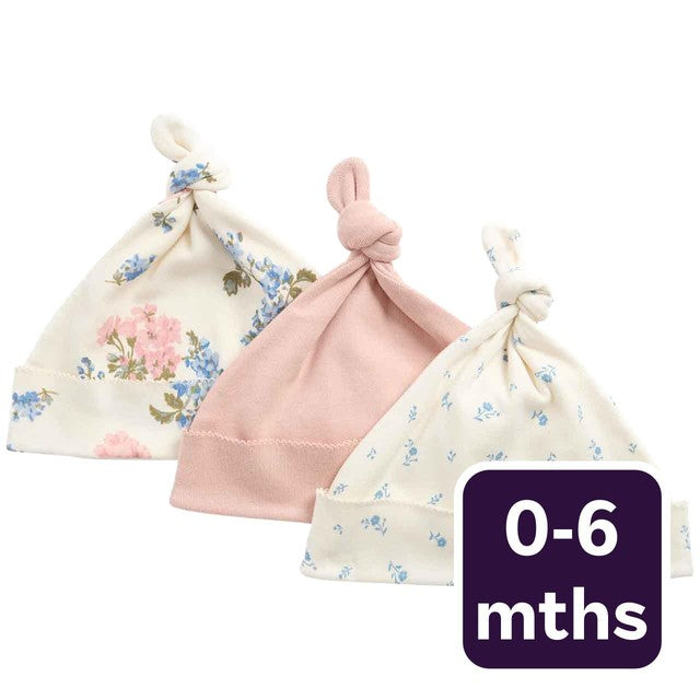 M&S girls cotton floral hats blush 0-6 months, UK version