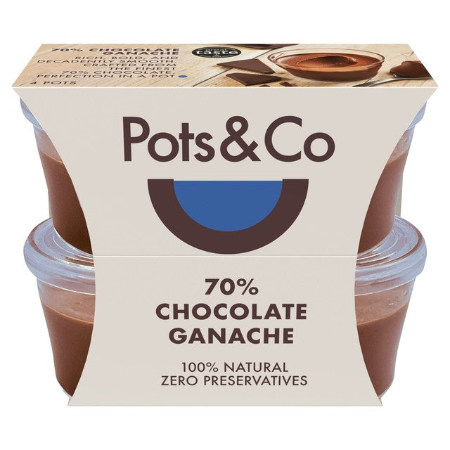 Pots & Co little pots of chocolate 70% ganache dessert 4 x 50g, imported from the UK