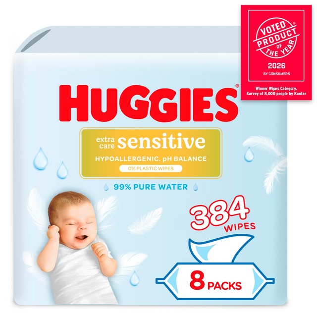 Huggies Pure Extra Sensitive Baby Wipes 8 Pack, UK version