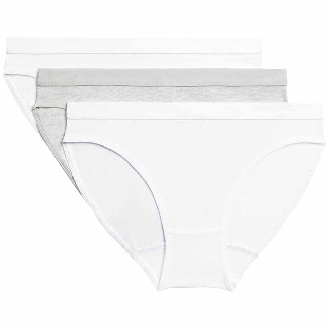 M&S girls' cotton stretch knickers white mix 3 pack 6-7 years, imported from the UK