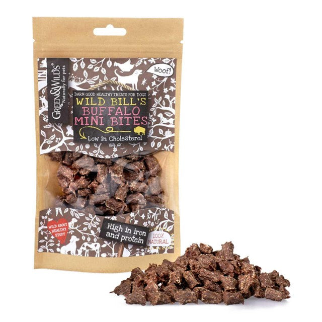 Green & Wilds Buffalo Mini Bites dog treats 75g, UK version