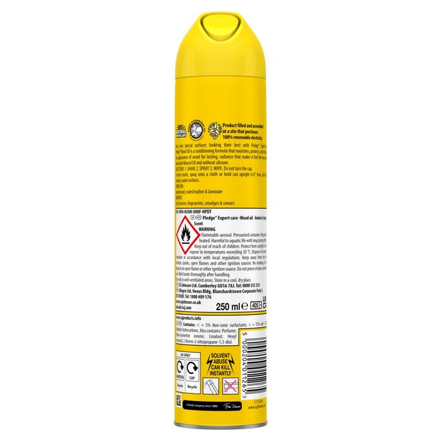 Pledge wood polish aerosol Amber & Argan 250ml, imported from the UK