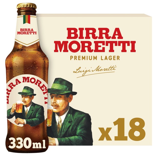 Birra Moretti lager beer 18 x 330ml bottles - British product
