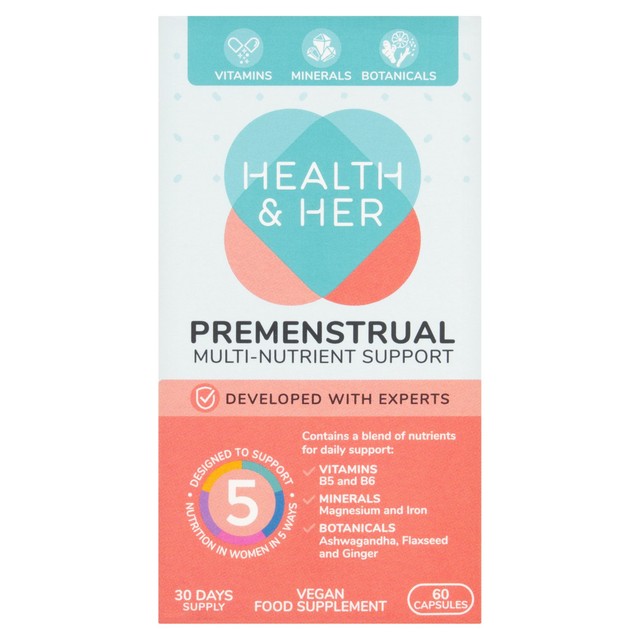 Health & Her premenstrual support capsules 60 count, UK version