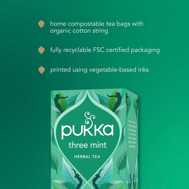 Pukka Three Mint Herbal Tea 40 bags, imported from the UK