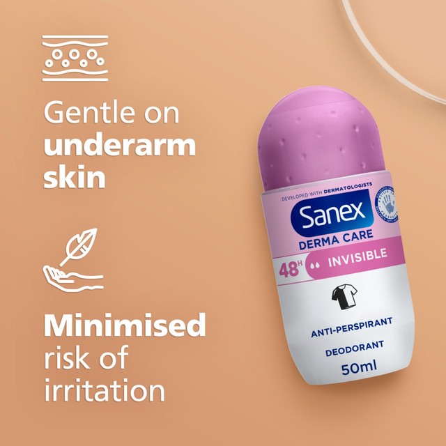 Sanex Derma Care Invisible 48-Hour Antiperspirant Roll-On Deodorant 50ml (British brand)