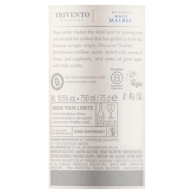 Trivento White Malbec wine 75cl (British brand)