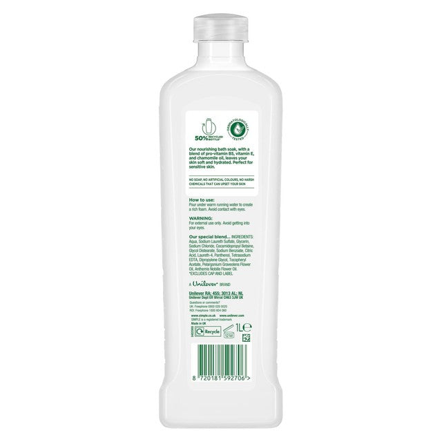 Simple Kind to Skin Nourishing Bubble Bath 1L, imported from the UK