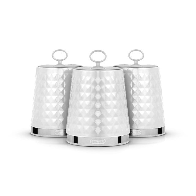 Tower Solitaire white canisters set stainless steel (British brand)