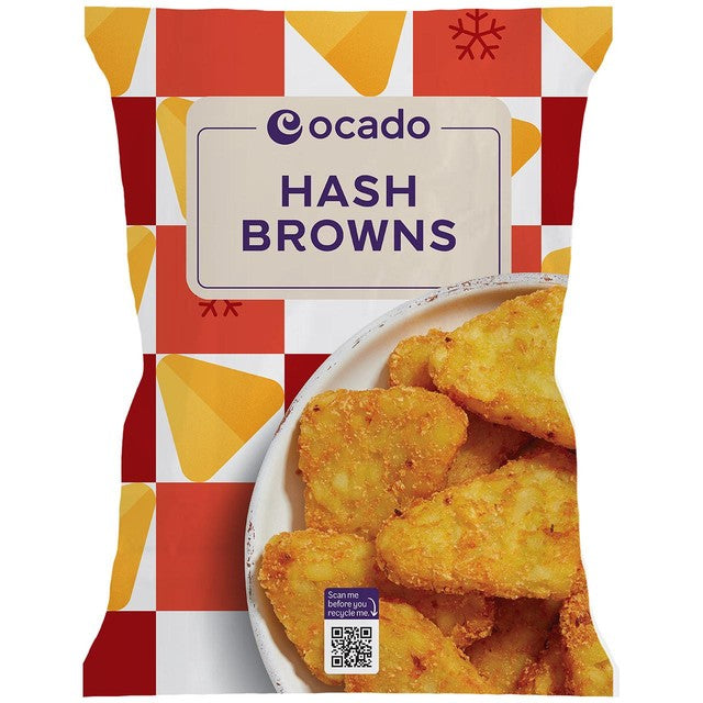 Ocado frozen hash browns 750g, imported from the UK