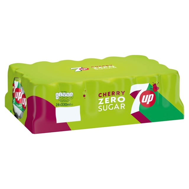 7UP Cherry soft drink 24 x 330ml cans (British brand)