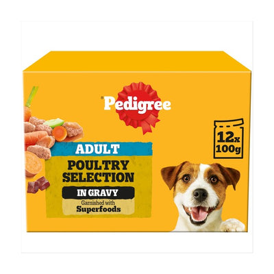 M&S Pedigree Adult Wet Dog Food Pouches Mixed Varieties in Gravy 12 x 100g- Buy online at McGrocer