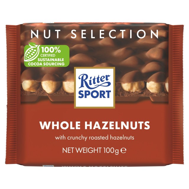 Ritter Sport milk chocolate bar with hazelnuts 100g, imported from the UK
